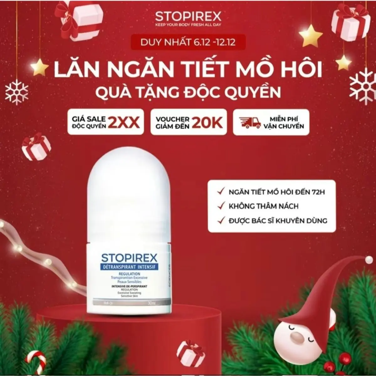 Lăn khử mùi STOPIREX  giúp kháng khuẩn, ngăn tiết mồ hôi, khử mùi cơ thể cho Nam,Nữ (30ml)