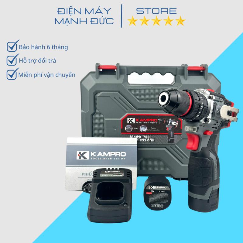 Máy Khoan Pin Kampro K-7038 3 Chức Năng Đầu Kẹp Autolock Động Cơ Không Chổi Than