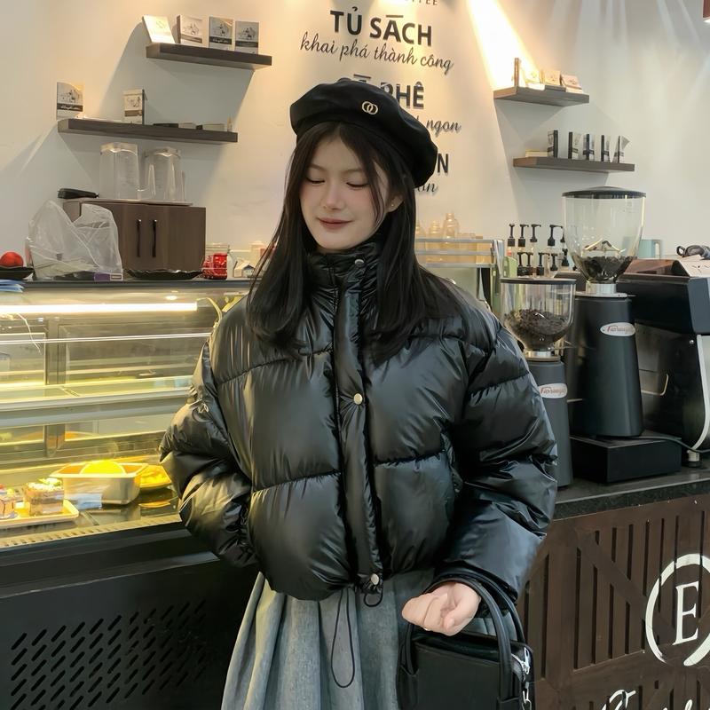 Áo Khoác Phao Nữ Dáng Ngắn Croptop Nhồi Bông Cực Ấm Mùa Đông huhu house