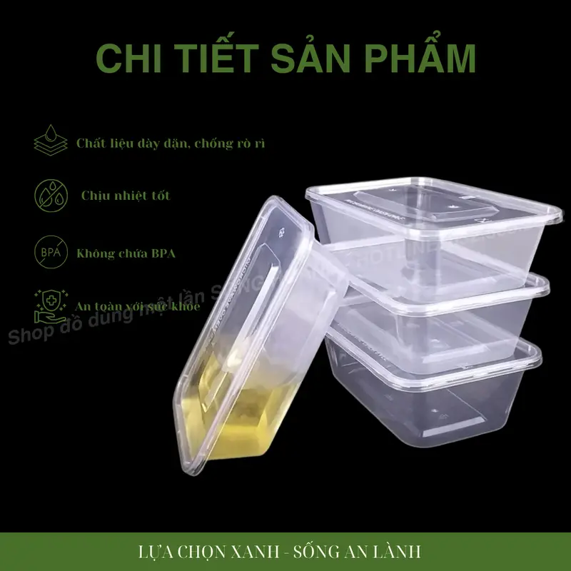 [COMBO50/1000ML] Combo 50 Chiếc Hộp Chữ Nhật 1000ML Kèm Nắp Dùng Một Lần An Toàn Tiện Lợi 2