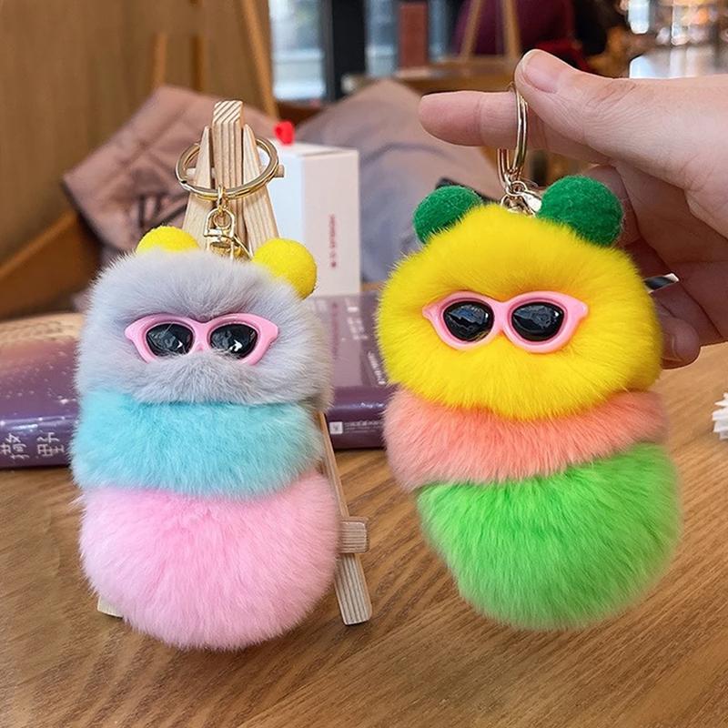 Rantai Kunci Ulat Mewah, Reka Bentuk Comel, Pelbagai Warna, Cincin ...