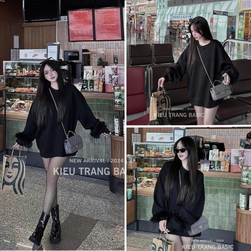 Váy Phối Tay Lông Hot Hit Chất Liệu Nỉ 2 Da Phong Cách Hàn Quốc Dễ Thương - By BN Trendy