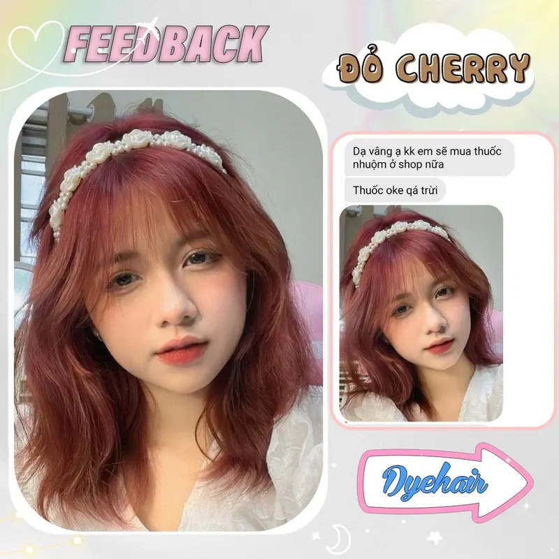 Thuốc nhuộm tóc Đỏ Cherry, không cần tẩy tóc, Dyehair, tặng kèm oxy trợ dưỡng và bao tay Đổi Màu Tóc Nữ Dưỡng Tóc 3