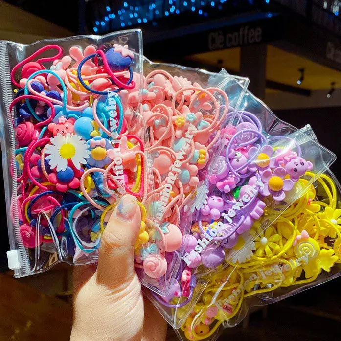 ED - FREE POUCH - 20PCS IKAT RAMBUT ANAK KARAKTER / IKATAN RAMBUT KOREA ANAK / IKAT RAMBUT ELASTIS