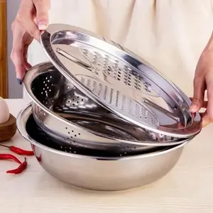 Baskom Set 3 in 1 Dengan Parutan Tirisan Multifungsi Stainless steel Baskom Set 3 in 1 Dengan Parutan Tirisan Multifungsi Stainless steel