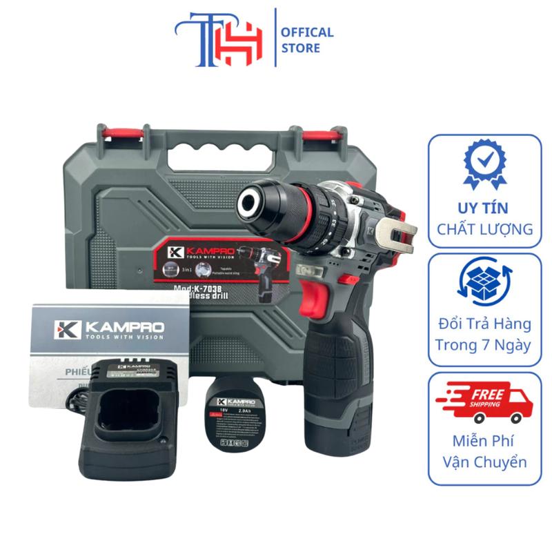 Máy Khoan Pin Kampro K-7038 3 Chức Năng Đầu Kẹp Autolock Động Cơ Không Chổi Than
