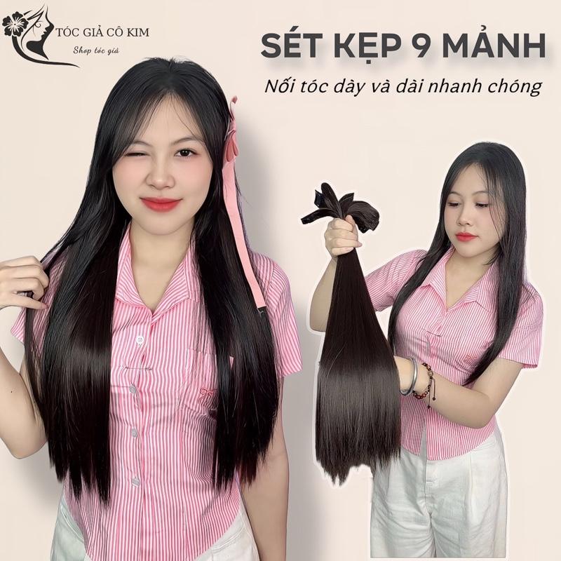 9PHTH Tóc giả kẹp 9 mảnh phím rời dáng tóc thẳng 60cm giúp bạn có mái tóc dài và dày