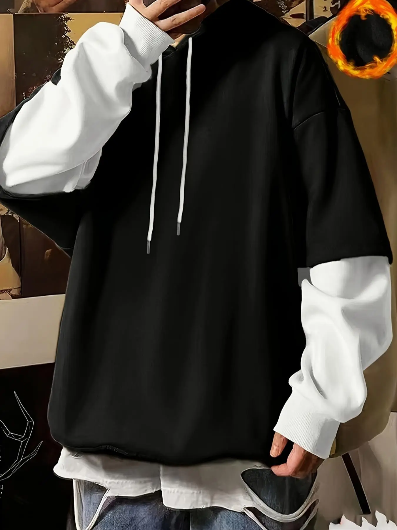 Men's Thermal Lined Drop Shoulder Hoodie, 2024 New Style Casual Regular Fit Drawstring Long Sleeve Hooded Sweatshirt for Fall & Winter, Men's Clothes for Daily Wear