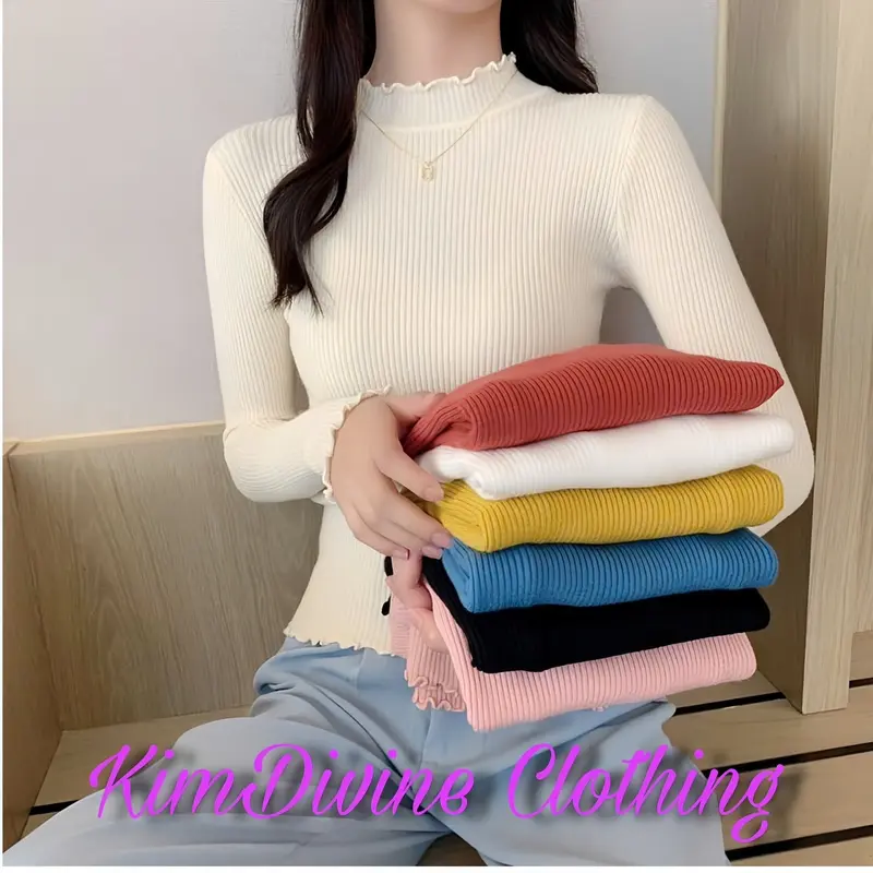 ÁO LEN TĂM CỔ BÈO 3p Basic Len dệt kim Giữ Nhiệt Nữ Women Top 0