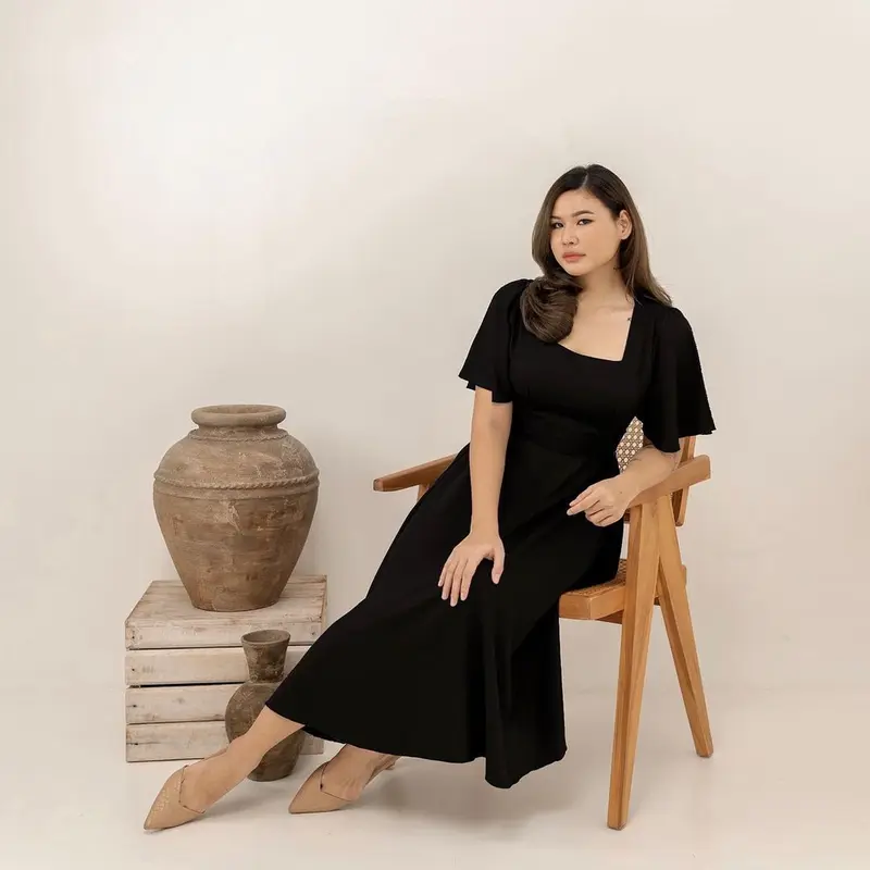 Jesika dress//dress leher kotak dress midi wanita polos Manis 2