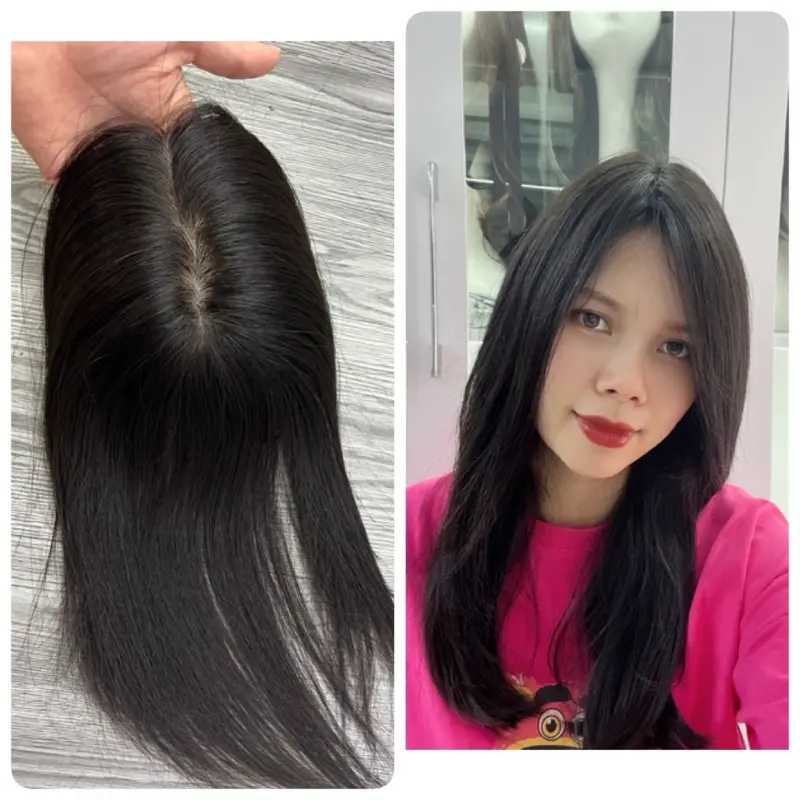 Siêu Da mono bản lớn 12* 13,rẽ nhiêu ngôi , móc full k đường may Tóc giả  phủ mái hói siêu da từ tóc thật, che hói , che bạc đỉnh đầu, tóc mái dài 8