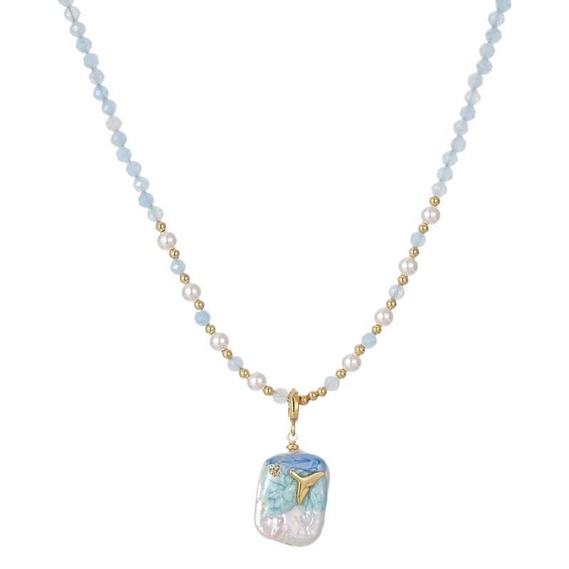 Product Introduction of Baby Costume Jewelry Oil painting style Baroque pearl pendant necklace, new Chinese style earrings, light luxury, niche, antique style collarbone chain, round pearl chain 0