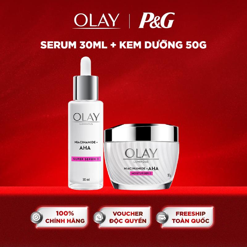   FS BAU  Combo Kem Dưỡng Ẩm 50G + Serum 30ML Sáng Da Cải Thiện Mờ Thâm Mụn OLAY LUMINOUS NIACINAMIDE AHA 