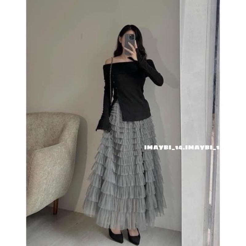 Chân váy dài nhiều tầng bồng bềnh công chúa Hàng QC @Imaybi14.clothing Women Nữ