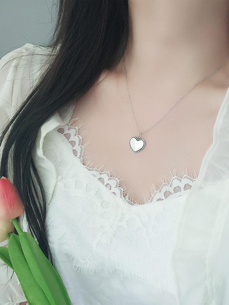 Product Introduction of 925 Sterling Silver Vintage Heart Shaped Pendant Necklace for Women, Fashion Jewelry for Party, Daily Decor, Trendy All-match & Exquisite Jewelry for Birthday Gift 5