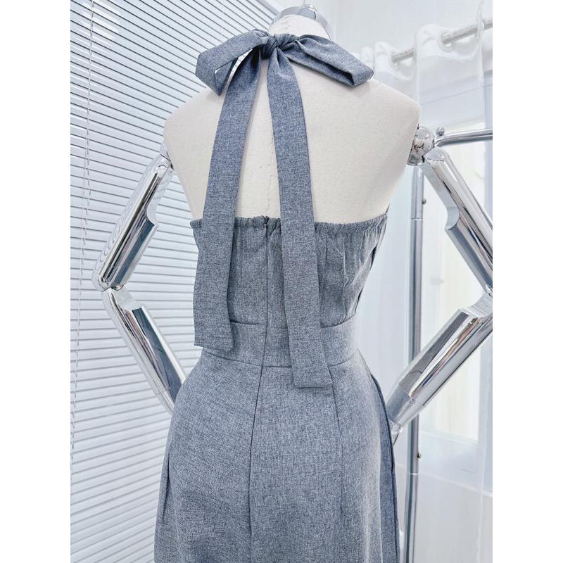 YẾM JUMPSUIT XẺ NGỰC Cột nơ sau QUẦN ỐNG RỘNG jum cổ yếm quần xuông sang chảnh 8