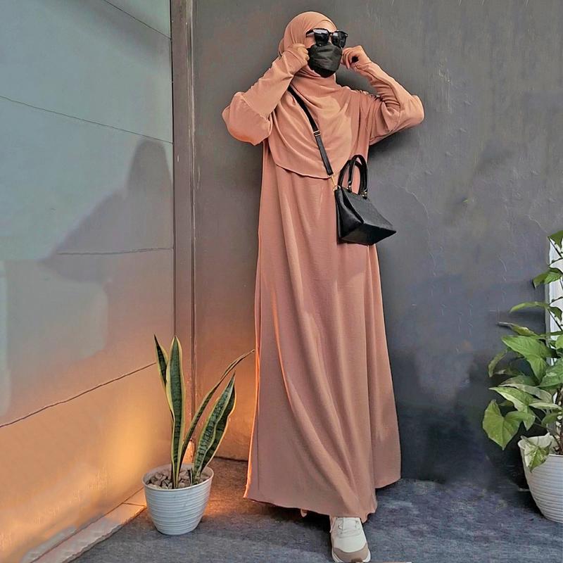 GamisAzna - Asmah Set Pashmina  Simple Elegan Crinkle Airflow Variasi Kancing Gold Mewah Dress Wanita Muslim Manset Hitam Basic Panjang Murah Formal Syari 6