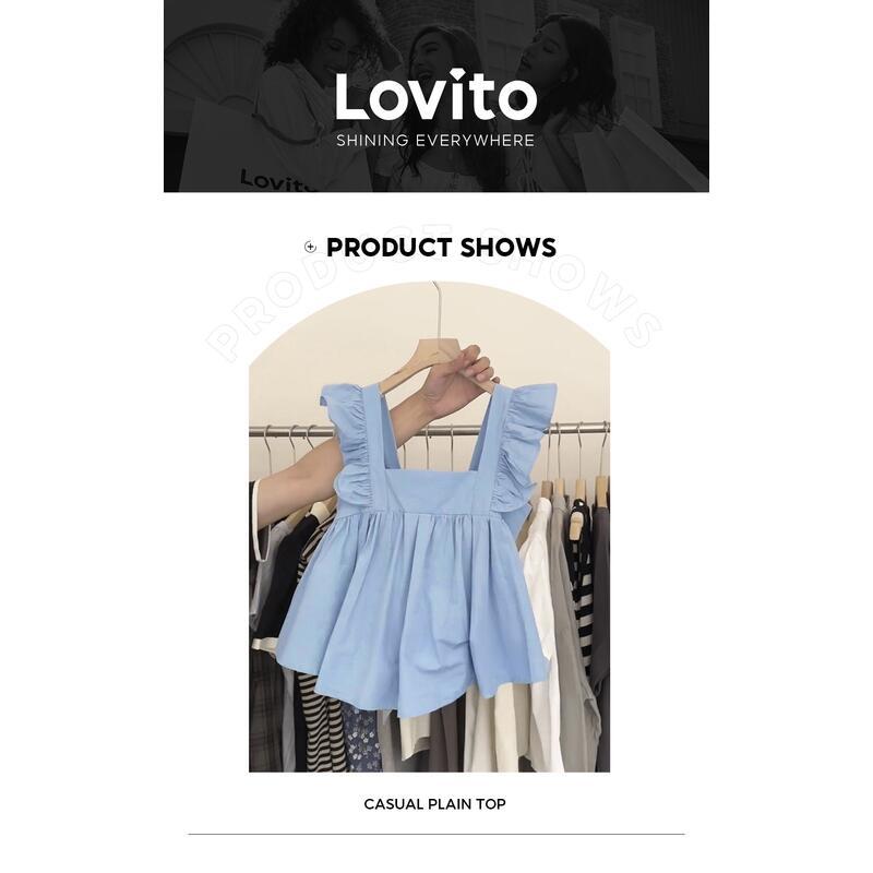 Product Introduction of Lovito Casual Plain Bow Back Tank Top for Women LNA26132 Blue/Black Blouse Fit Sleeve Korean Korean Style Loose Polyester Comfort Shirts Lingerie Basic Cute Minimalist 16