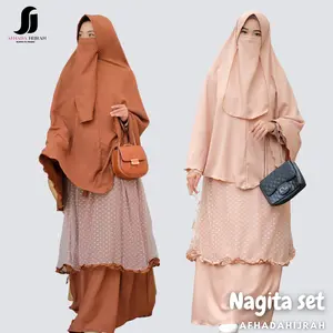 Afhadahijrah - Gamis set cadar NAGITA terbaru baju dan jilbab bergo syari free niqab kain katun  dress  nyaman  khimar muslim wanita  panjang  remaja casual dewasa  setelan  lebaran