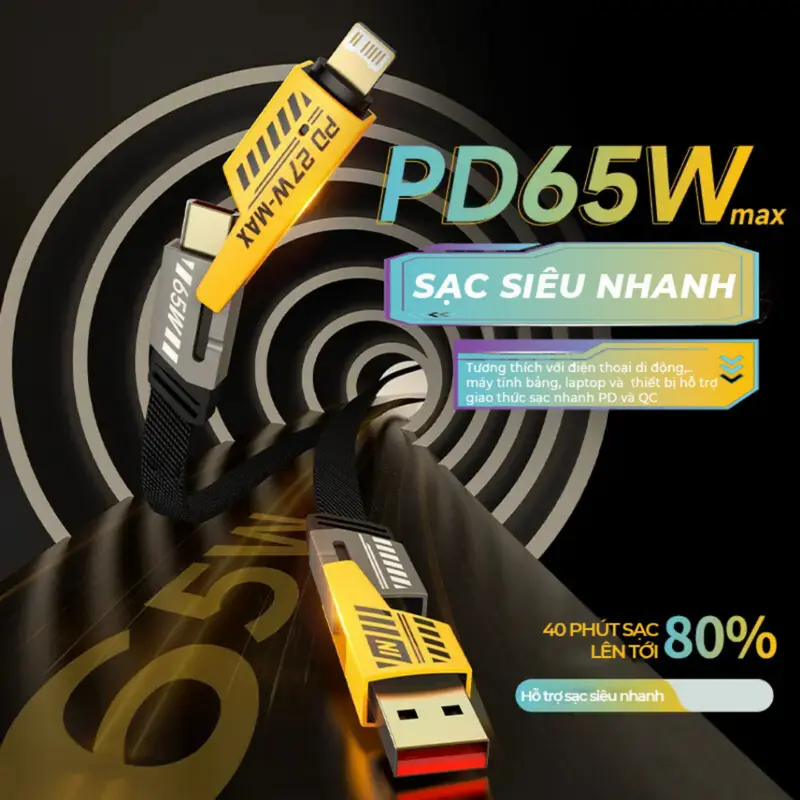 Dây Cáp sạc nhanh 4 in 1 PD22.5W sạc Usb-Type C , Type C-TypeC, Type C - Lightning, USB - laining - Đa năng đa dụng  Phụ Kiện Sạc Điện Thoại 1