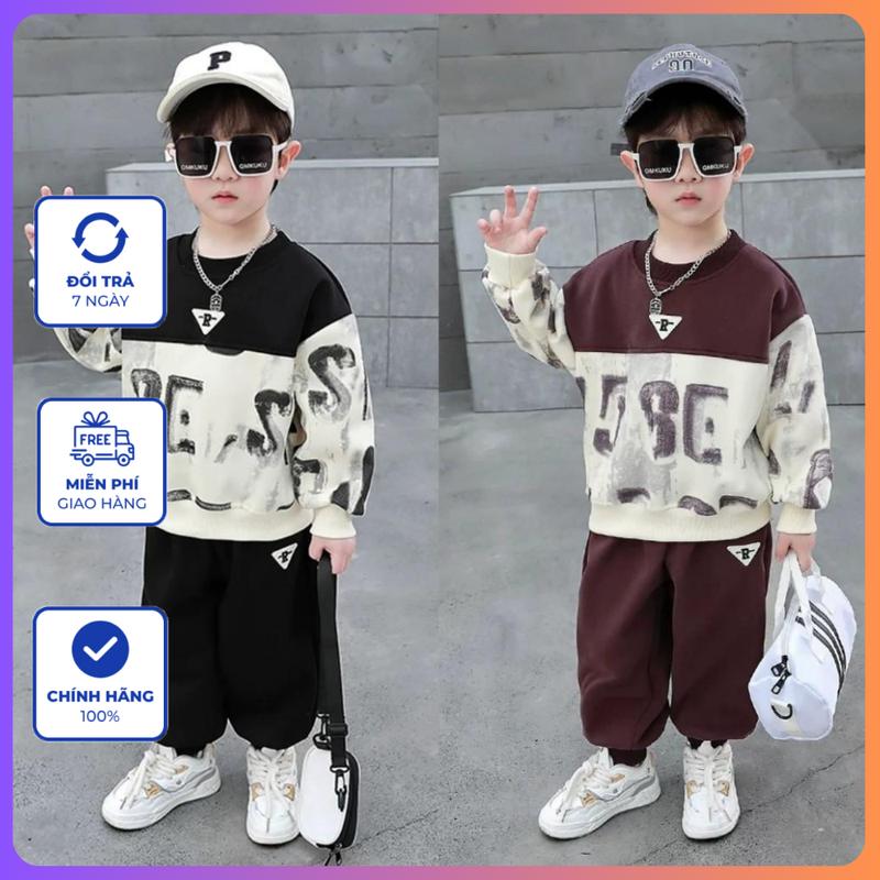 Bộ quần áo thu đông bé trai 14-45kg mẫu Tam Giác-R. Thiết kế năng động, chất liệu ấm áp. D4 bộ  paris