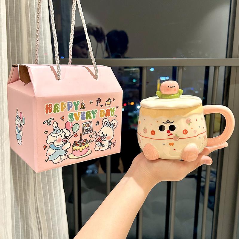 quà tặng Ly sứ uống nước hình dễ thương 400ml quà tặng cho bạn Rất ý nghĩa Có nắp kèm hộp quà TYB