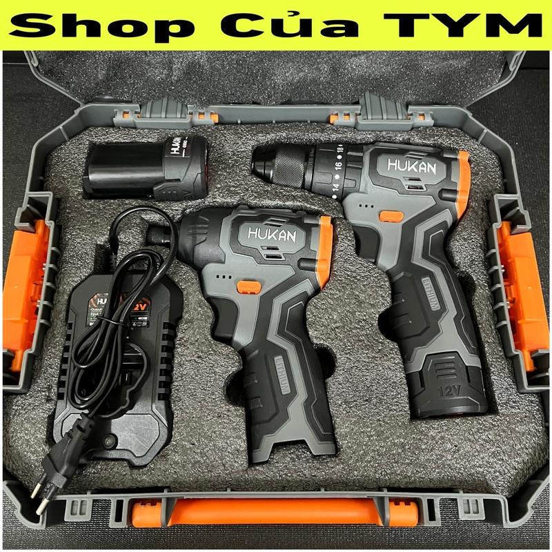 Combo khoan pin + máy bắt vít búa pin (12V) HUKAN CB12V-V3 / chính hãng / 2 máy 2 pin 1 sạc thùng nhựa / tua vít điện chính hãng