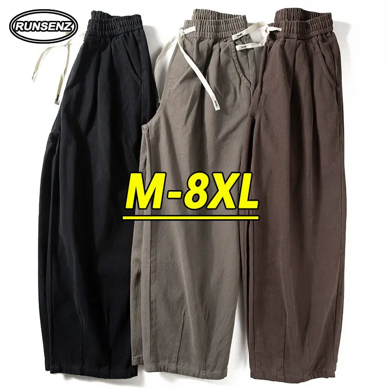 M-8XL Japanese Baggy Cargo Pants Men Simple Casual Loose Wide Leg Plus Size Long Pants