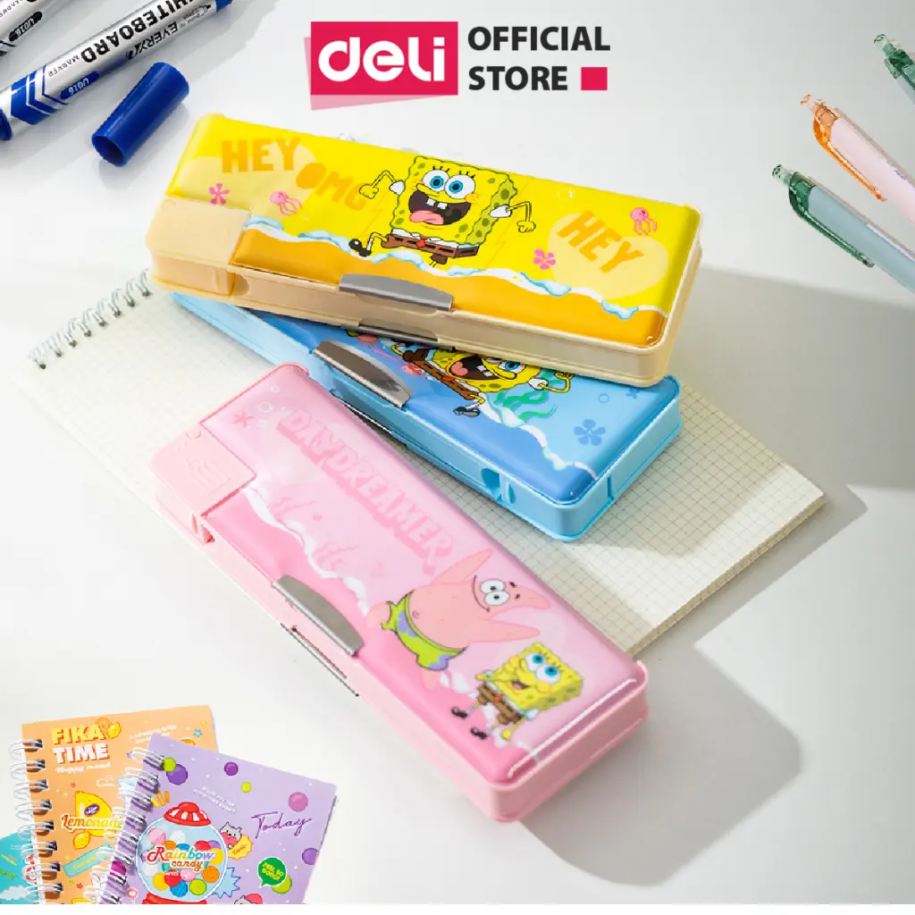 Hộp Bút Nhựa Nắp Nam Châm Bọt Biển Deli - Kèm Gọt Chì - Hình Dễ Thương - Sức Chứa Lớn Chống Nước Bụi Học Sinh Đa Năng