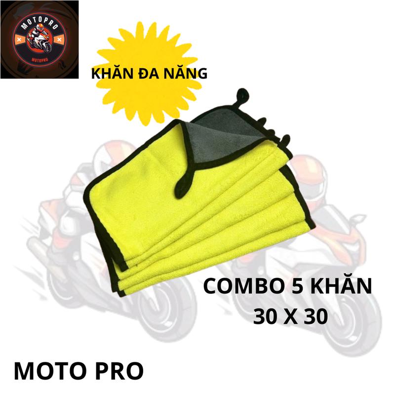 COMBO 5 KHĂN Lau Đa Năng 30x30 Dày 2 Mặt Vàng Xám, Thấm Hút Tốt, Lau Rửa Xe, Vệ Sinh Vật Dụng Gia Đình, Nhà