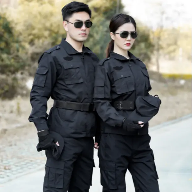 Bộ đồ tập luyện lưới an ninh, dành cho nam giới, màu đen, thích hợp cho mùa đông, quần áo làm việc an ninh, đồng phục bảo mật, áo khoác, chống mài mòn, thích hợp để tập luyện Menswear Có Túi Có Cổ