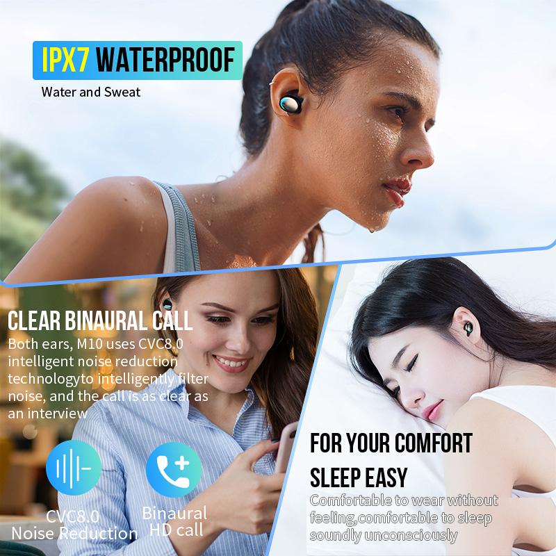 12.12 Hot Selling Upgrade Baru F9-5/M10 TWS Dan Powerbank Tampilan LED TWS Headset Bluetooth with Mic Sentuh Olahraga Tahan Air Henset Bloetooth HiFi Stereo Wireless Earphone Bluetooth 8