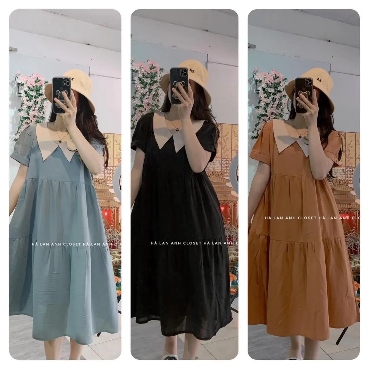 Váy bầu xinh thiết kế công sở 3 màu xanh,,nâu,đen dáng xuông phù hợp đi làm đi chơi size 40-75KG