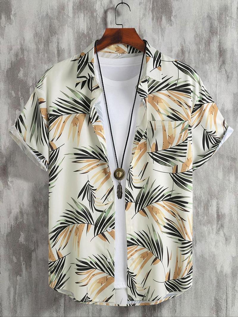 Product Introduction of Men's All Over Print Short Sleeve Shirt, Regular Fit Casual Button Closure Top for Summer, Men's Clothes for Beach Vacation 7