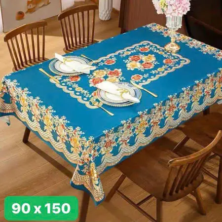 KHĂN BÀN 90-150cm- Vải 3D chống thấm màu đỏ- xanh- bông nơ vàng