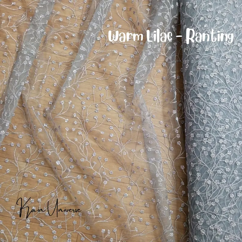 1/2 Meter Kain Brokat Motif Daun - Warm Lilac 0