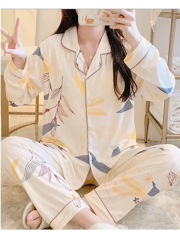 Bộ Đồ Bầu Sau Sinh Dài Tay Có Khe Mở Cho Con Bú Chất Liệu Cotton 6