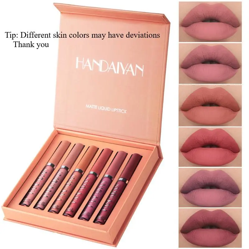 Long Lasting Matte Liquid Makeup Lipstick Set, 6 Counts/set Smudge Proof Non Sticky Lip Care Lip Gloss Set, Satin Texture Plumping Glossy Lip Glaze, Christmas, Christmas Gift 7