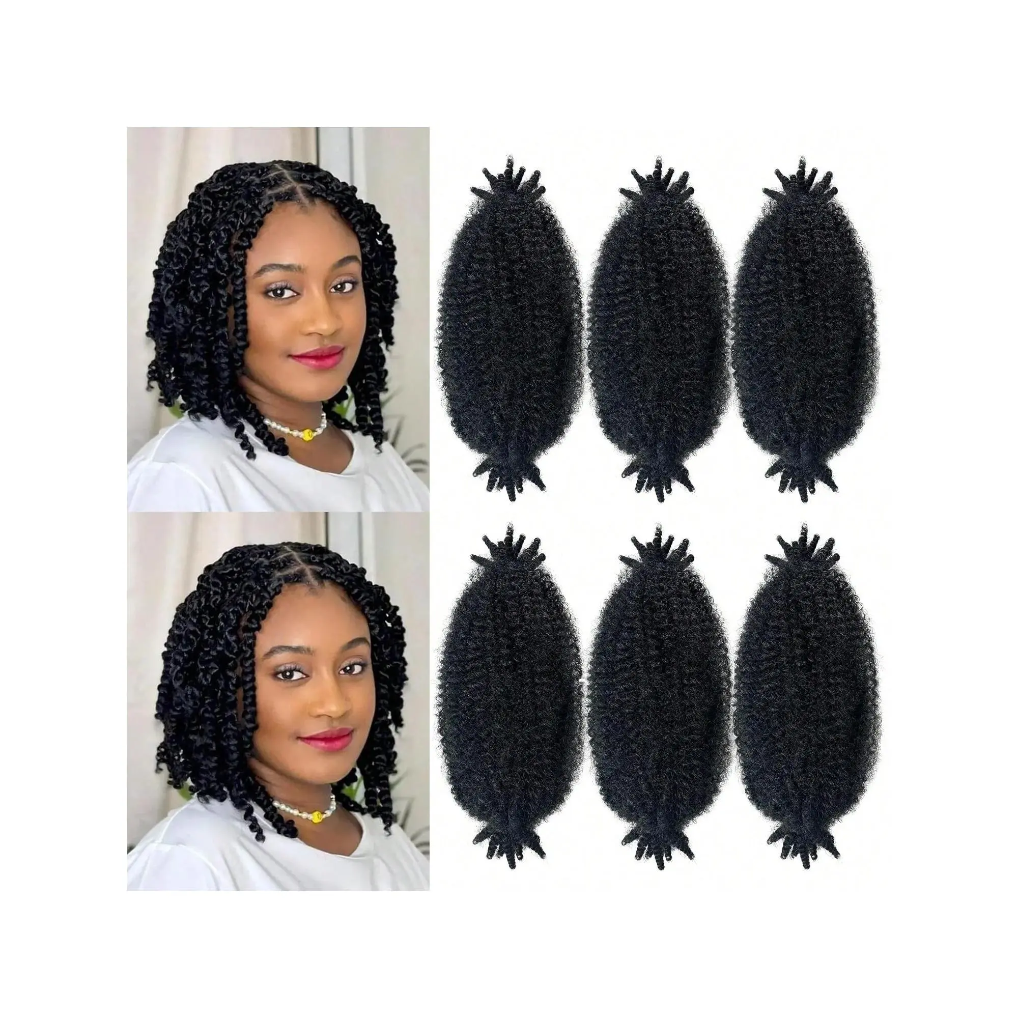6 Packs Afro Twist Hair , Springy Afro Twist Hair Pre Fluffed Spring Twist Hair Pre Stretched Wrapping Hair For Soft Locs Hair Extensions
