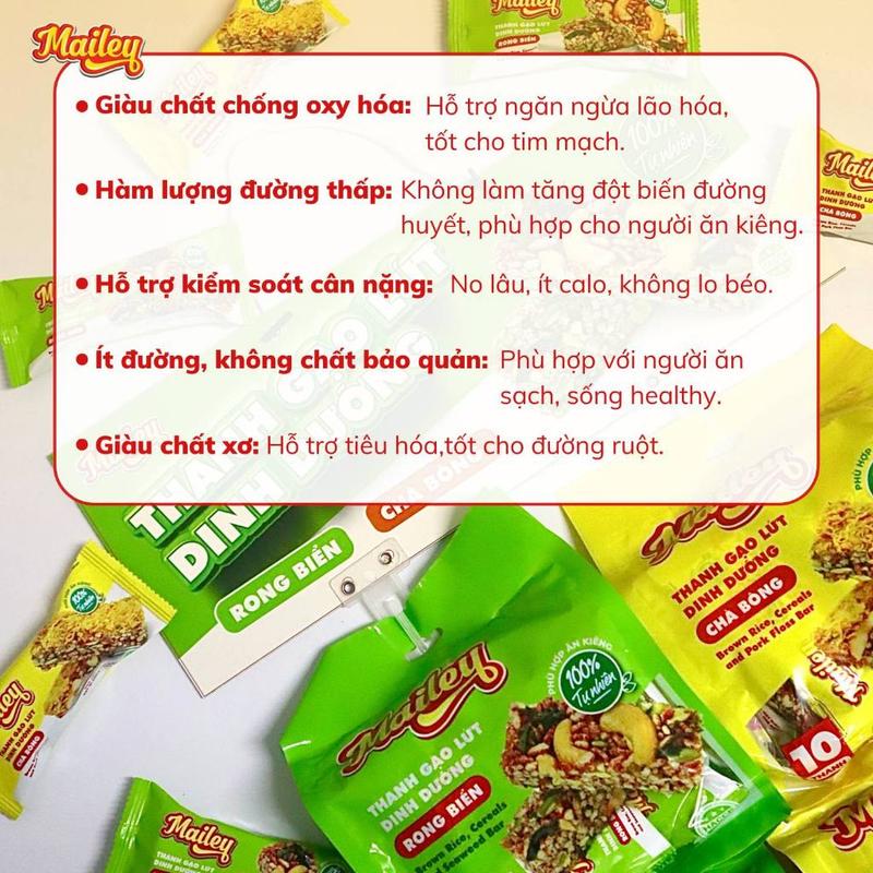 Thanh gạo lứt ăn Healthy Mailey Túi 10 Thanh vị chà bông, rong biển mix hạt, thành phần tự nhiên, không chất bảo quản 5
