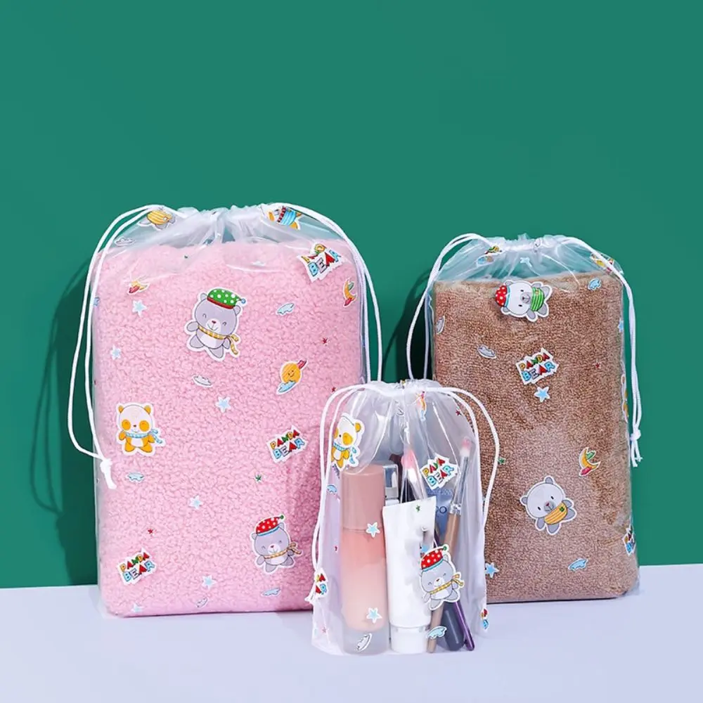 Durable Cartoon Bear Storage Bags Translucent Multifunction Travel Bundle Pocket Waterproof PE Zipper/Drawstring Bag Outdoor Travel/Bussiness Trip