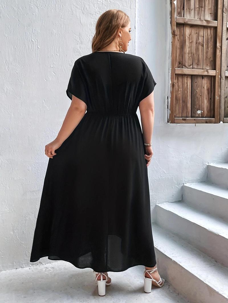 Product Introduction of Plus Size Ethnic Pattern Embroidery Fringe Dress, Plus Boho Tie Neck Long Dress for Summer Beach Vacation, Women's Plus Clothes for Daily Wear, Dresses Summer, Summer Dresses 2025 2