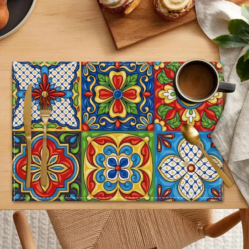 Talavera Inspired Tile Motif Placemat, Colorful Placemat, Decorative Placemat for Home Kitchen Dining Room, Kitchen Accessories