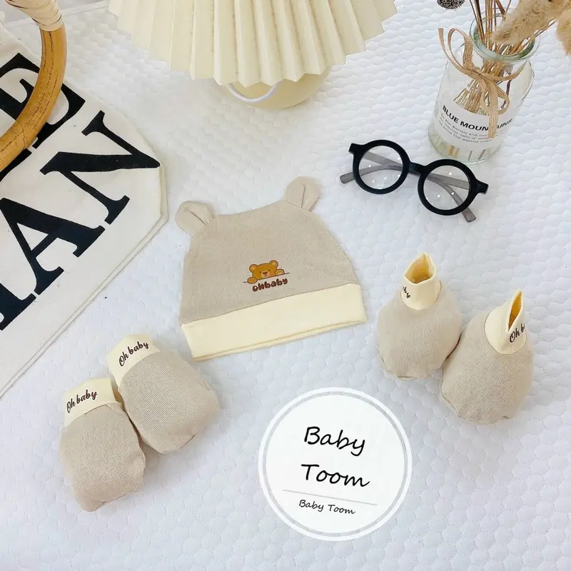 SET MŨ BAO TAY CHÂN thun mềm Tombaby đáng yêu, mềm,mịn, thoáng khí cho bé (CÓ COMBO) cho bé 0-3 tháng (dưới 5kg) 4