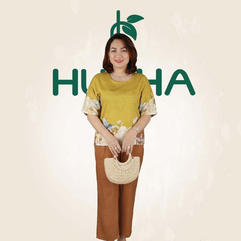 (Mẫu C69) Đồ bộ trung niên , Mẫu lụa gấm cao cấp , áo cổ tròn tay ngắn , quần 9 tấc