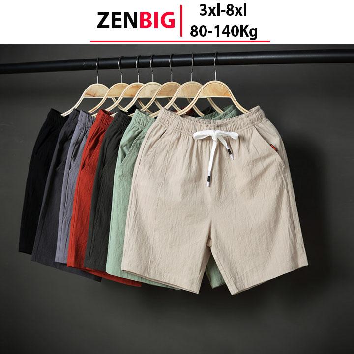 Quần short nam big size vải đũi ZENBIG size lớn dành cho người mập người béo từ 80-130kg Menswear Quần Lửng Pants Xám Đen