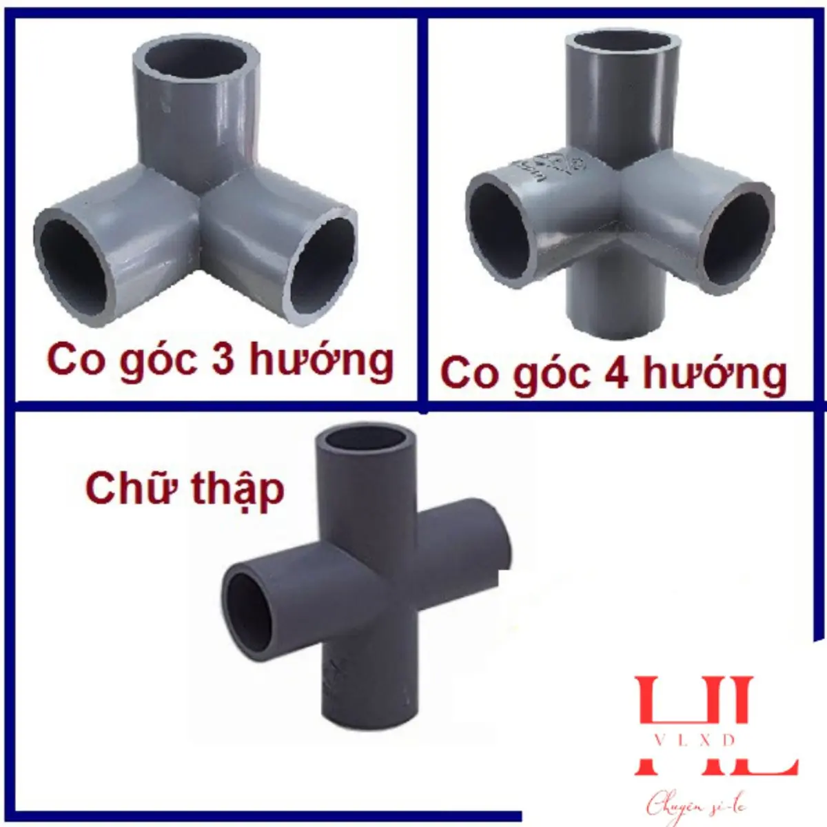 Co góc 3 hướng, 4 hướng, chữ thập phi 21, phi 27, phi 34 nhựa tốt