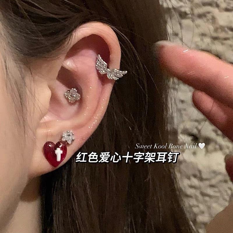 Bông Tai Đinh Tán Trái Tim Đào, Resin Thiên Thần Chữa Bệnh Ngọt Ngào Ngầu Tình Yêu Dễ Phối Đồ Khuyên Tai Đinh Tán Thép Titan Cánh Thiên Thần, Dành Cho Phụ Nữ, Hàng Mới Về 5