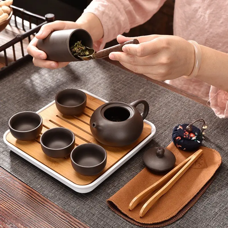Bộ Ấm Pha Trà Gốm Sứ Tử Sa 6 Chén, 10 Món, Tráng Men Kèm Túi Đựng Xách Tay Dùng Làm Quà Tặng Dieulinhshop 7