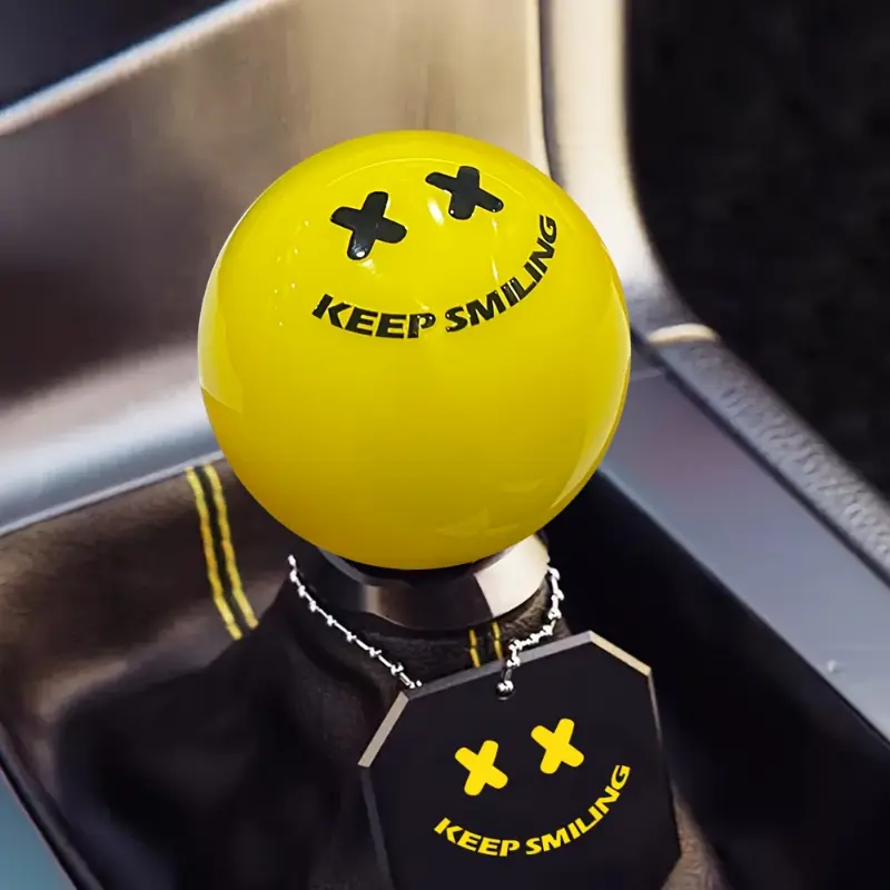 JDM Car Gear Shift Knob - Yellow joyful Face Design, Acrylic Material, Fits Most Manual Transmission Vehicles, Includes Adapter for Easy Installation, Car Interior Upgrade | Cheerful Car Accessory | Acrylic Gear Knob 5